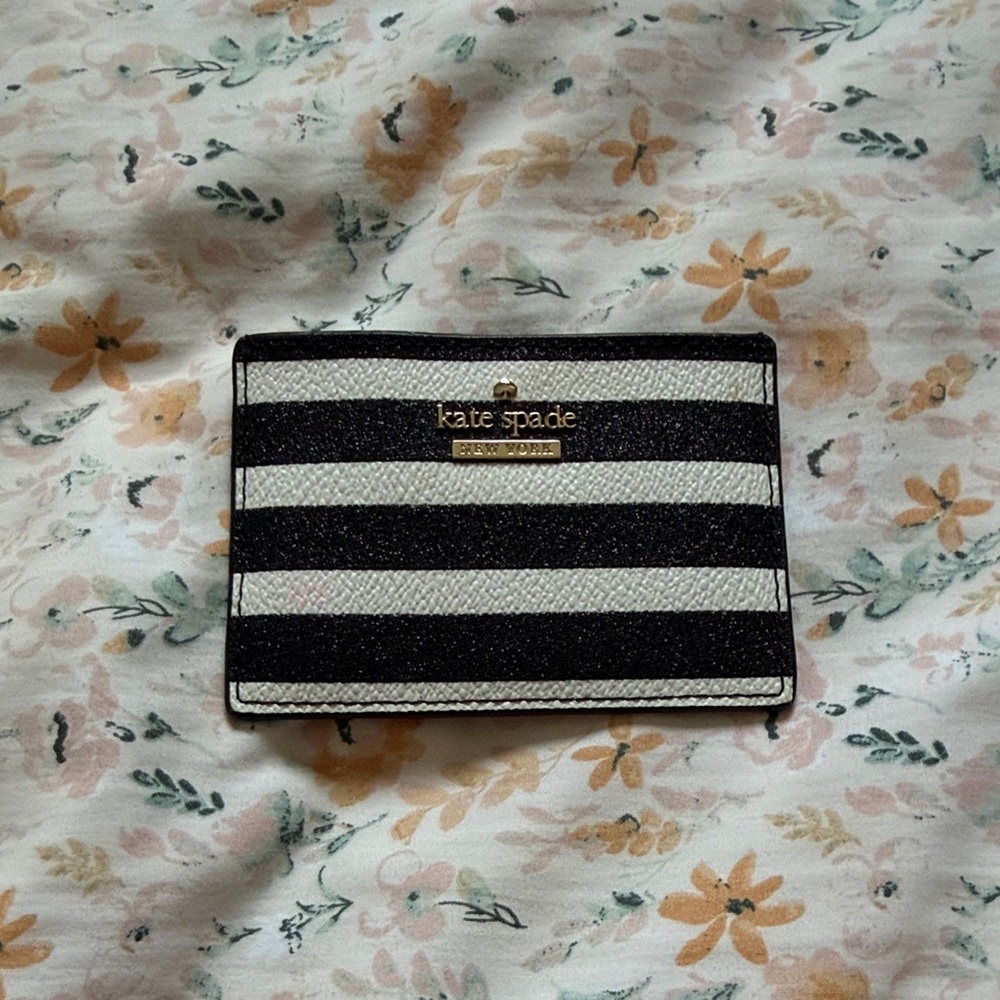 Kate Spade Black and White Striped Card Holder *FLAWS*